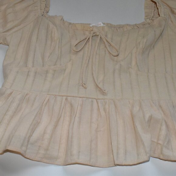 Urban Romantic Boho Square Neck Ruched Short Sleeve Ruffle Top Size L - Picture 8 of 10